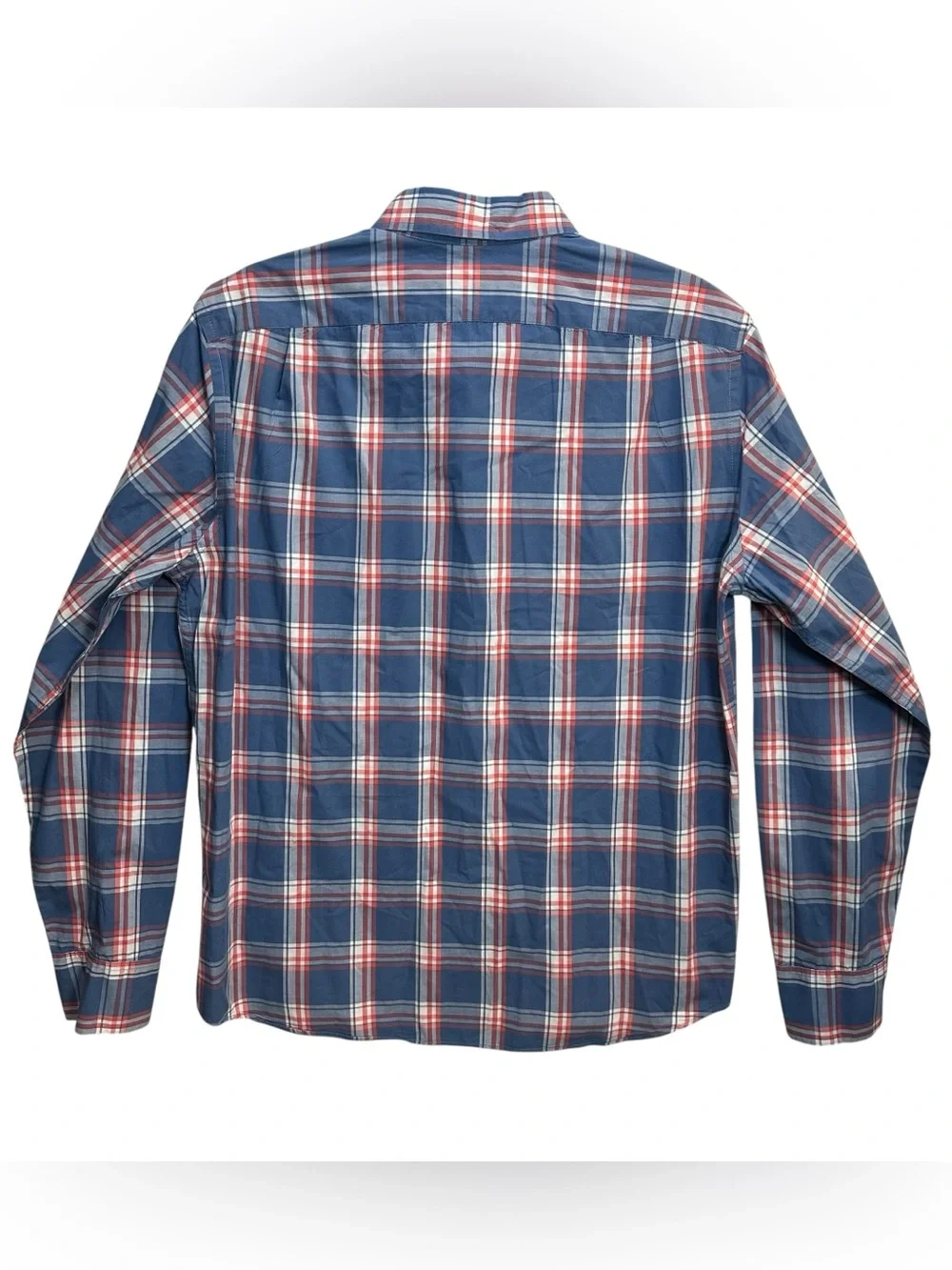 J.Crew Men’s Large Flex Washed Slim Fit Blue Red Plaid Button-Down Shirt